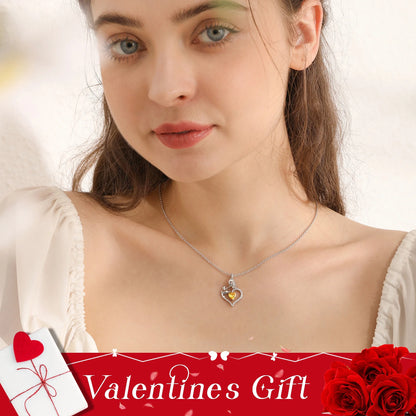 925 Sterling Silver Rose Heart Necklace,Rose Flower Pendant Necklace Jewelry Birthday Christmas Valentines Gifts for Women-June