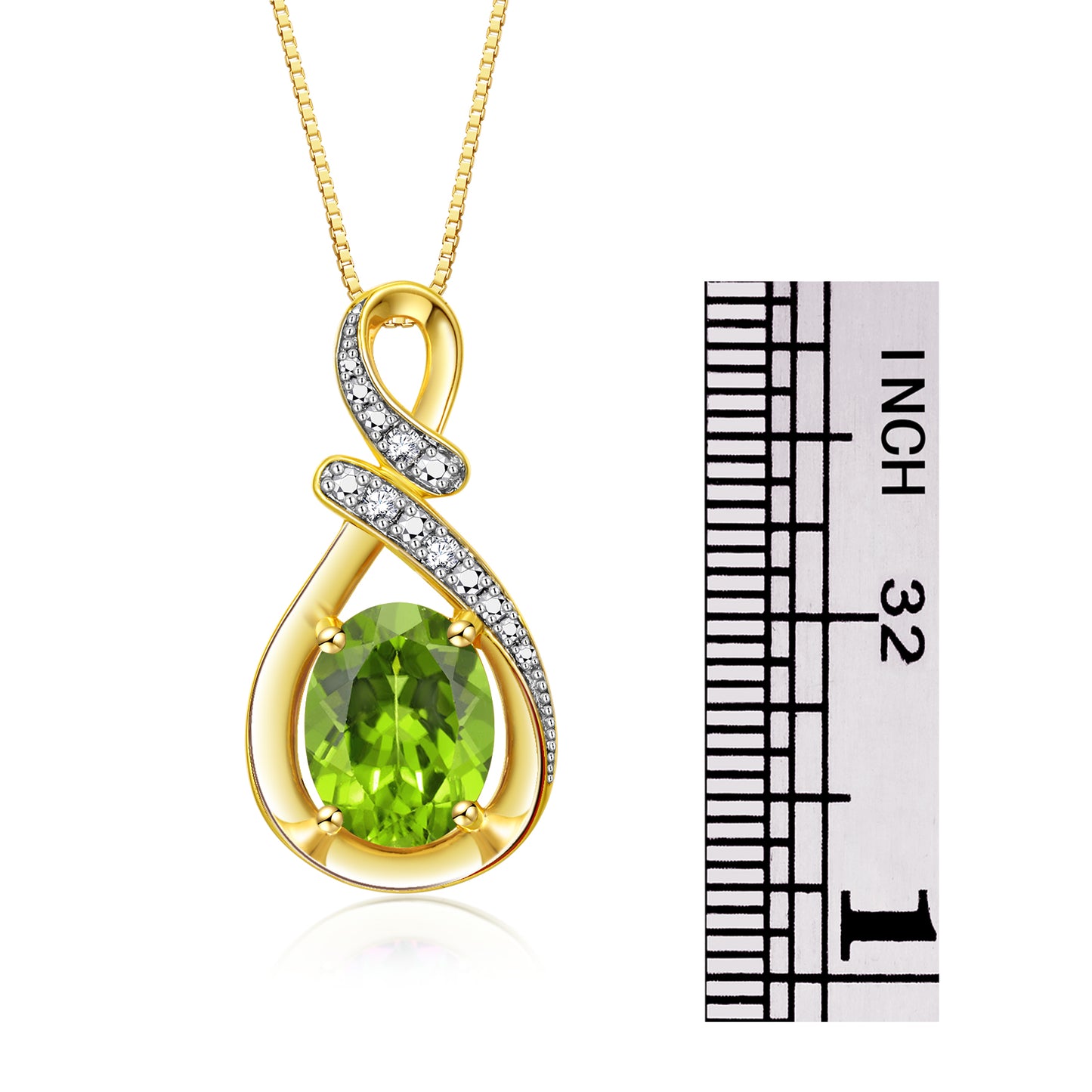 Necklaces for Women Yellow Gold Plated Silver Designer Necklace Gemstone & Genuine Diamonds Pendant 18" Chain 9X7MM Peridot August Birthstone Womens Jewelry Silver Necklace for Women