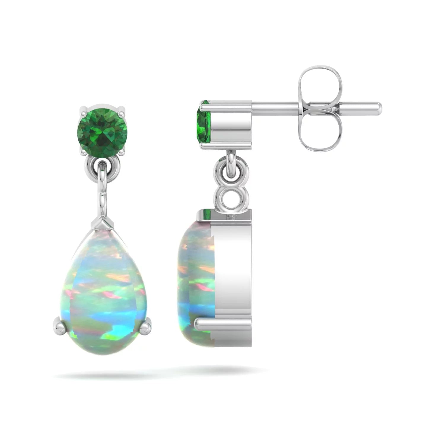 Jewelry Set for Women, Natural Pear Shaped 7X5Mm Opal and 3Mm Created Emerald Pendant Necklace and Matching Pear Shaped Opal and Emerald Stud Earrings