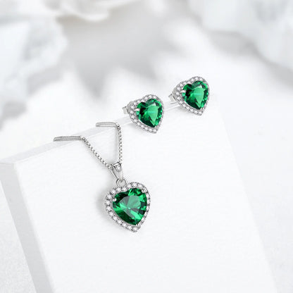 May Birthstone Jewelry Sets for Women, Green Heart Jewelry Set Emerald Necklace Earrings 925 Sterling Silver Fine Jewelry Birthday Mother'S Day Gifts