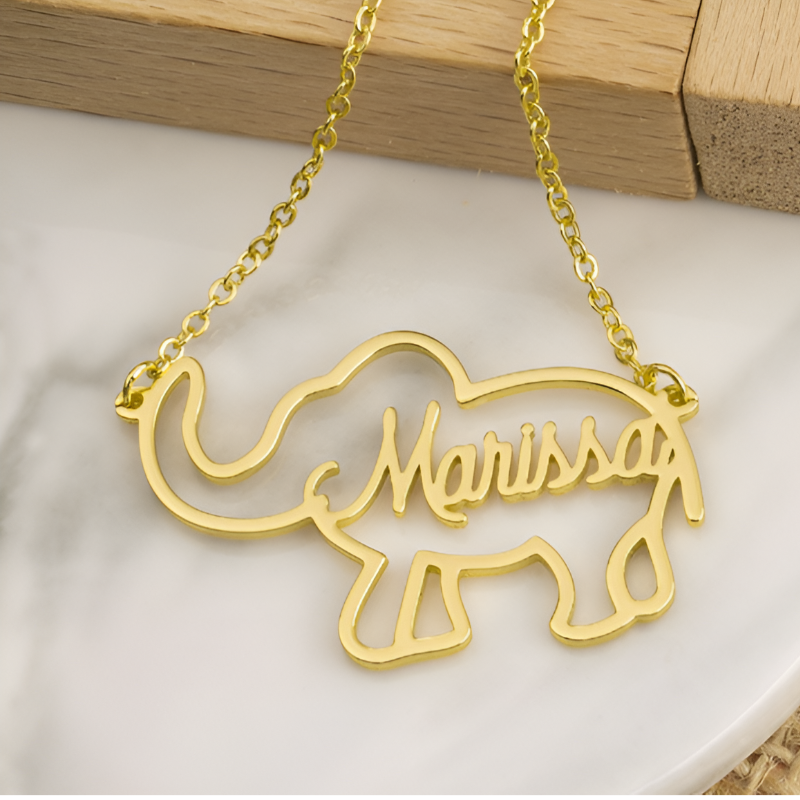 Personalized Elephant Name Necklace – Custom Jewelry for Women