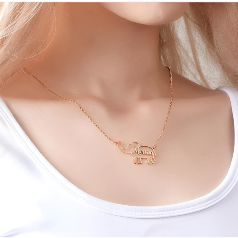 Personalized Elephant Name Necklace – Custom Jewelry for Women